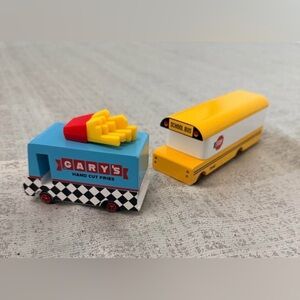 Blue and Yellow Toy Food Truck and School Bus Set